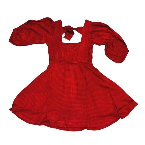 Band of the Free NWT Josette Dress Aurora Red Textured Mini Dress Sz Medium Puff - Picture 8 of 16